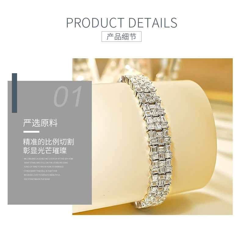 Fashion Light Luxury Simple Green Cut Inlaid High Carbon Diamond 925 Versatile Silver Bracelet Wedding Jewelry