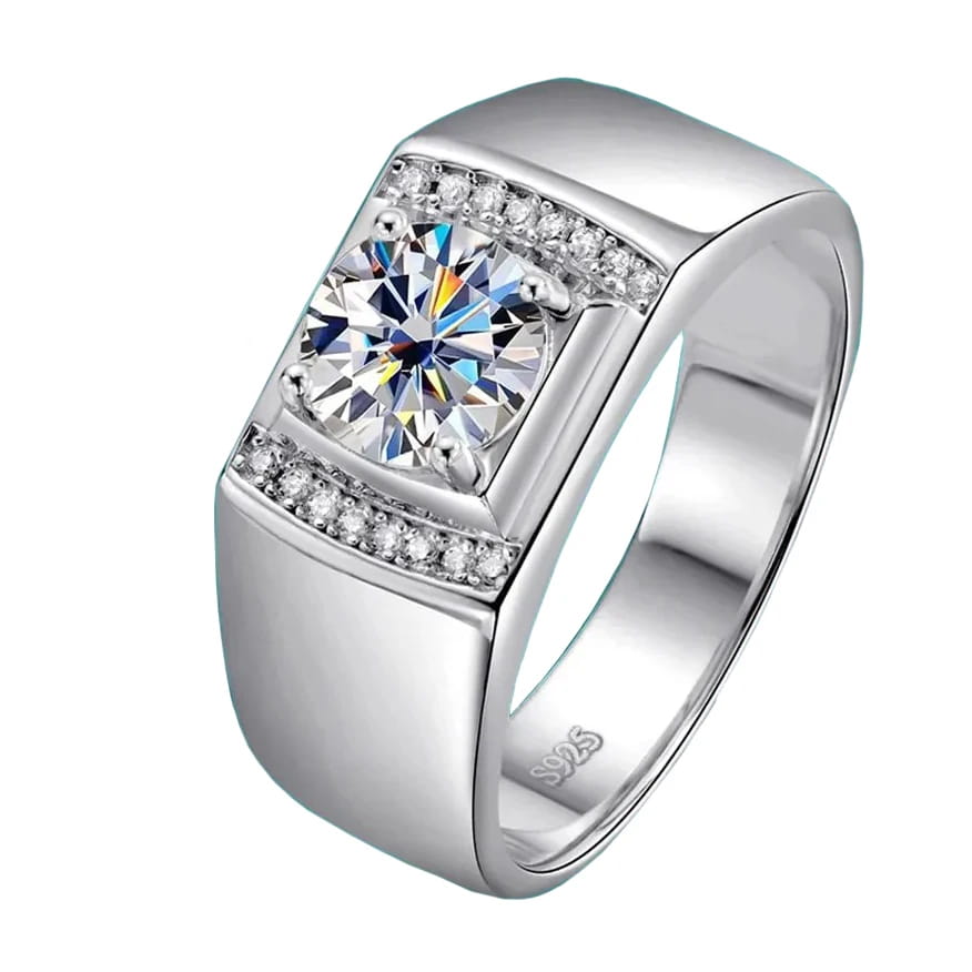 Men Ring 100% Genuine 1ct Shining Moissanite with Certificate Passed Diamond Test S925 Silver Jewelry Wedding Gift