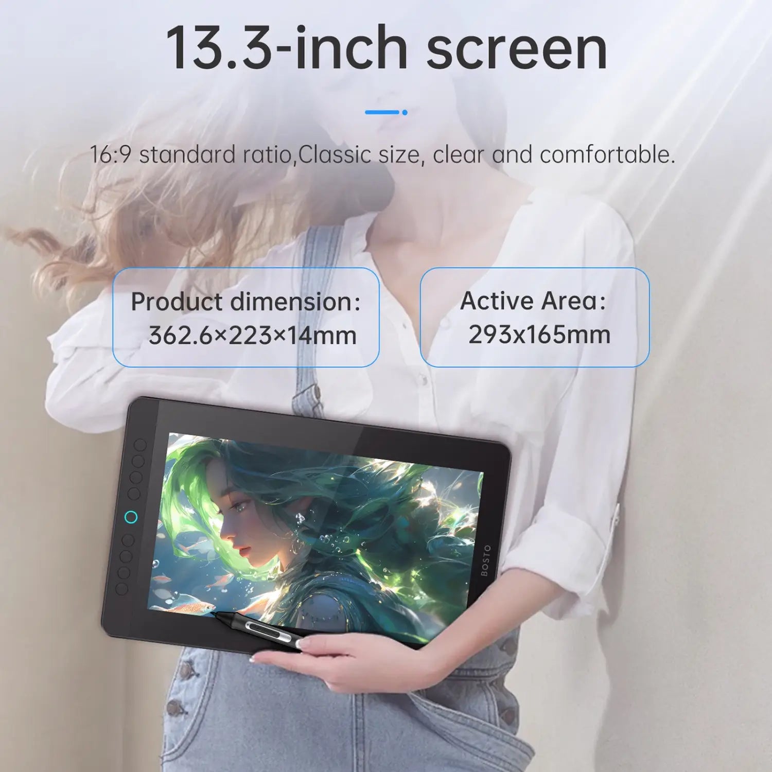 BOSTO BT-13HDK Portable Graphics Drawing Tablet 13.3 Inch H-IPS LED Screen Display Anti-glare Digital Art Pad