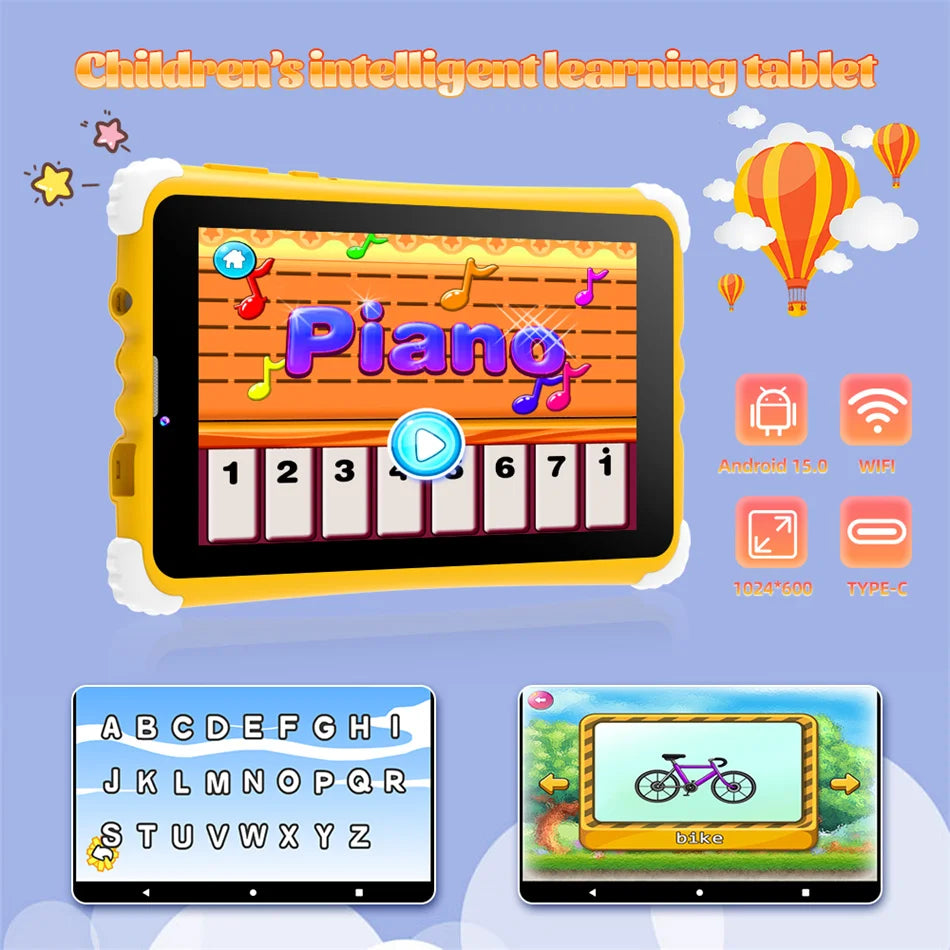 7 Inch Kids Tablet 4GB RAM 128GB ROM Android 15.0 MTK8321 Quad Core Dual Camera WIFI 1024*600 IPS Screen Childrem’s