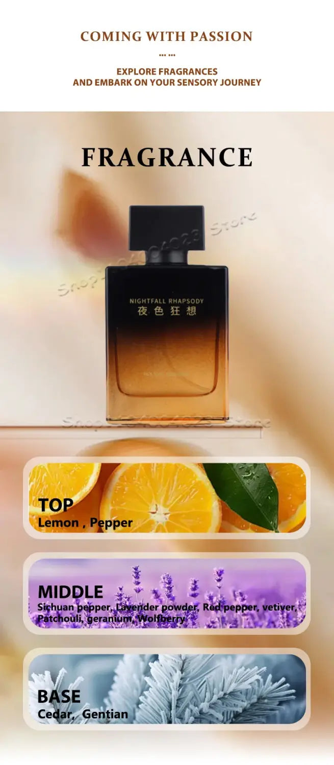 Nightfall Rhapsody Pheromone Men Eau De Parfum Woody Floral Scent Perfume Long-lasting Fragrance Masculine Charm