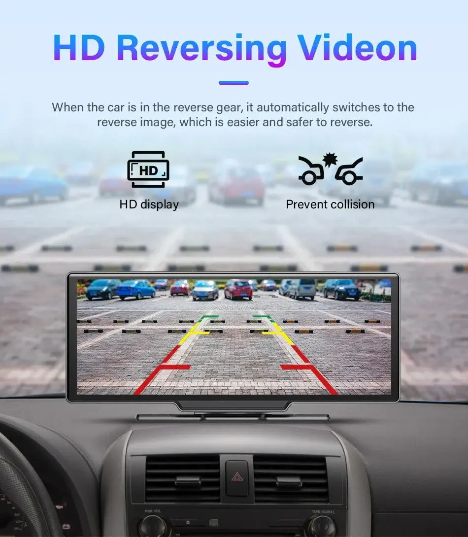 HD reversing camera display with CarPlay Android Auto on 10.26’’ dash cam