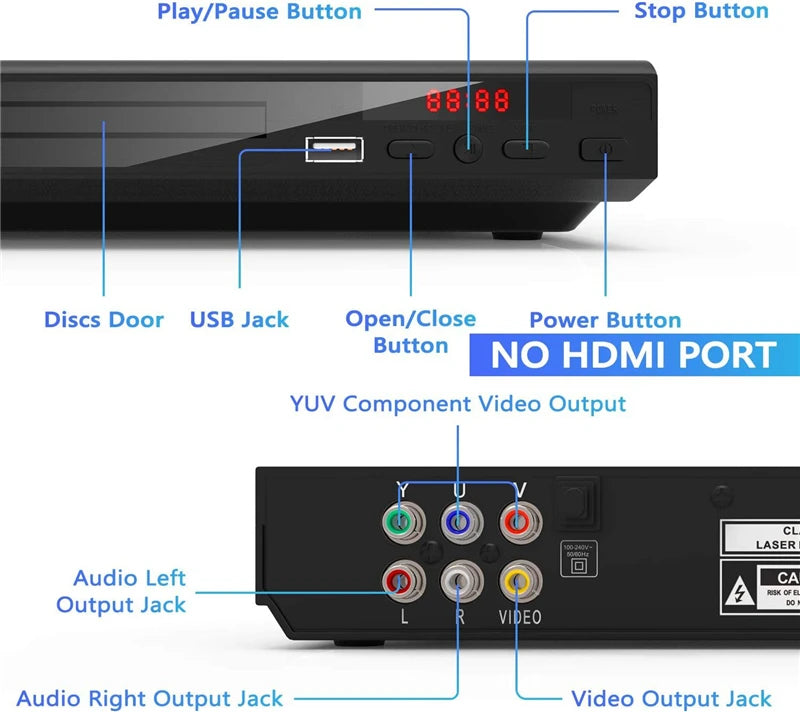 DVD Player High-defination 1080P Home Box For TV All Region Free CD-Discs AV-Output Built-in MIC-port