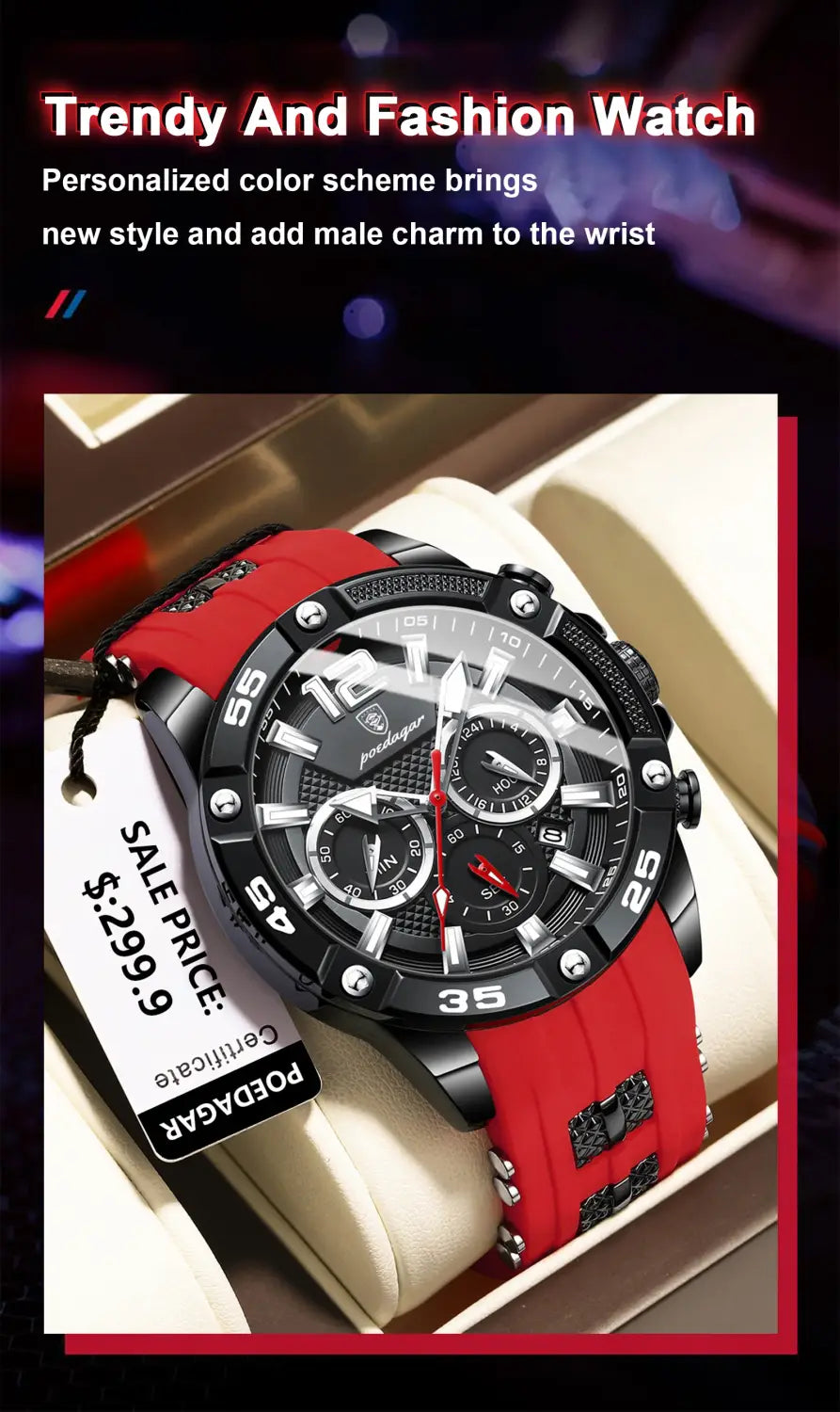 POEDAGAR Luxury Man Wristwatch Sport Chronograph Waterproof Luminous Date Watches for Men Casual Quartz Silicone Watch