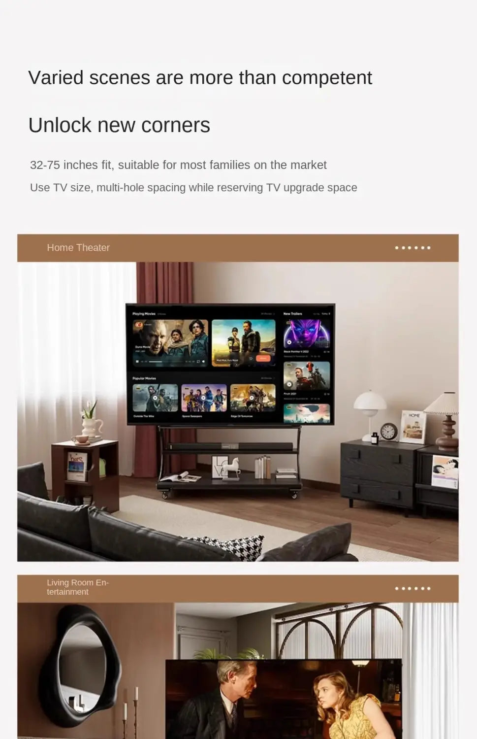 Mobile Rolling TV Stand for 50-100inch TVs Cart Shelf Mute Wheels up to 220lbs Max VESA 900x600mmFloor Support