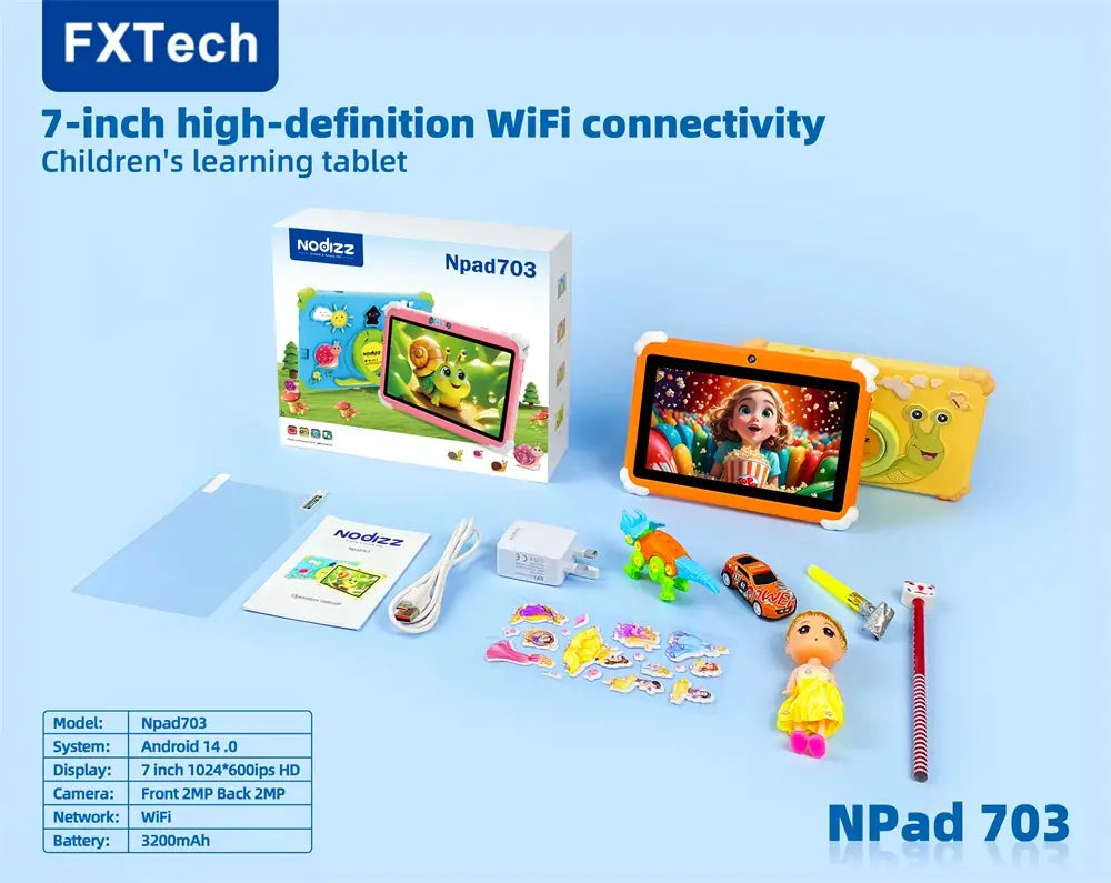 Kids Tablet 4GB + 128GB Memory Napd 703 4 Core 7.01 HD Display 3200mAh WIFI-5G Android 14 Tablets for Children Girls