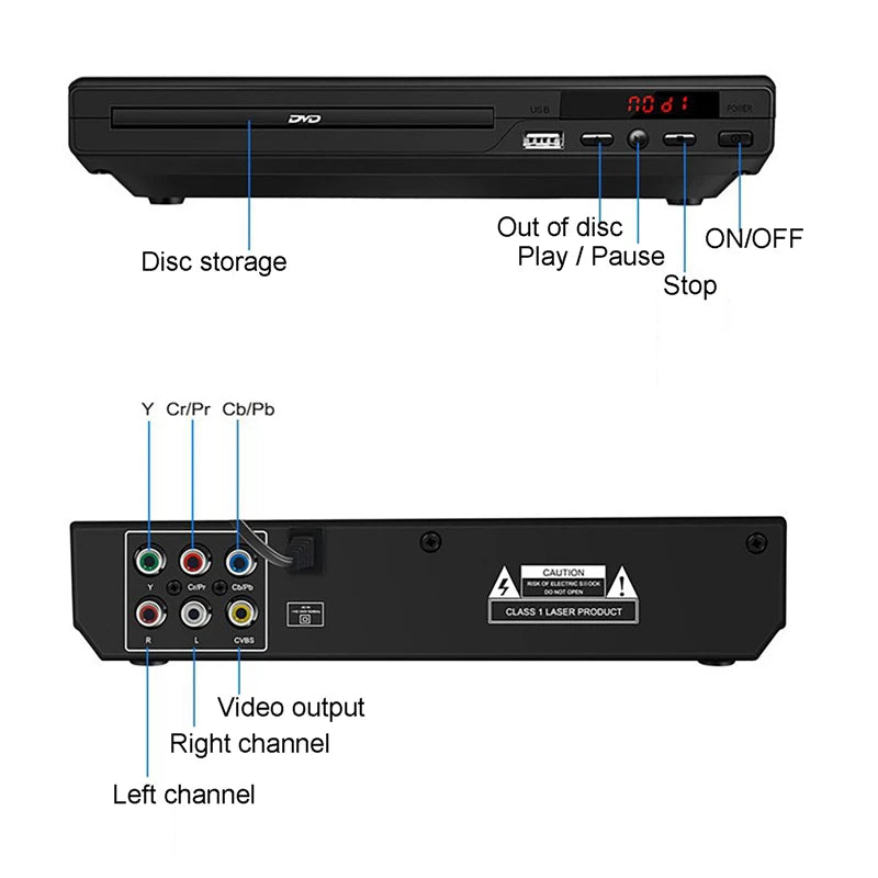 DVD Player High-defination 1080P Home Box For TV All Region Free CD-Discs AV-Output Built-in MIC-port