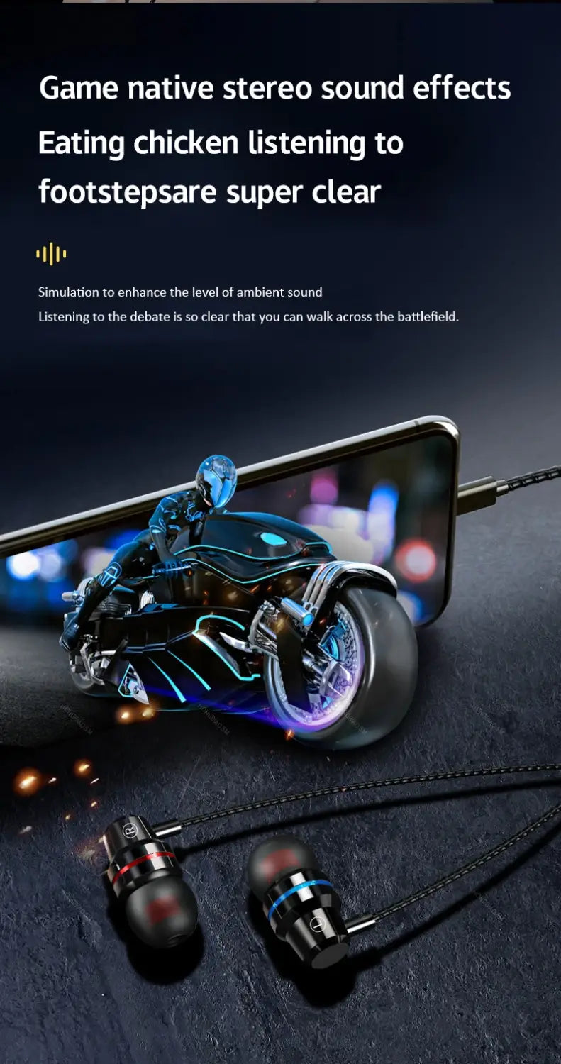 Gamer Wired Headphone Gaming Metal Earphone HiFi Bass Stereo 3.5mm-Pin Headset Noise Cancelling Earbud For Phone