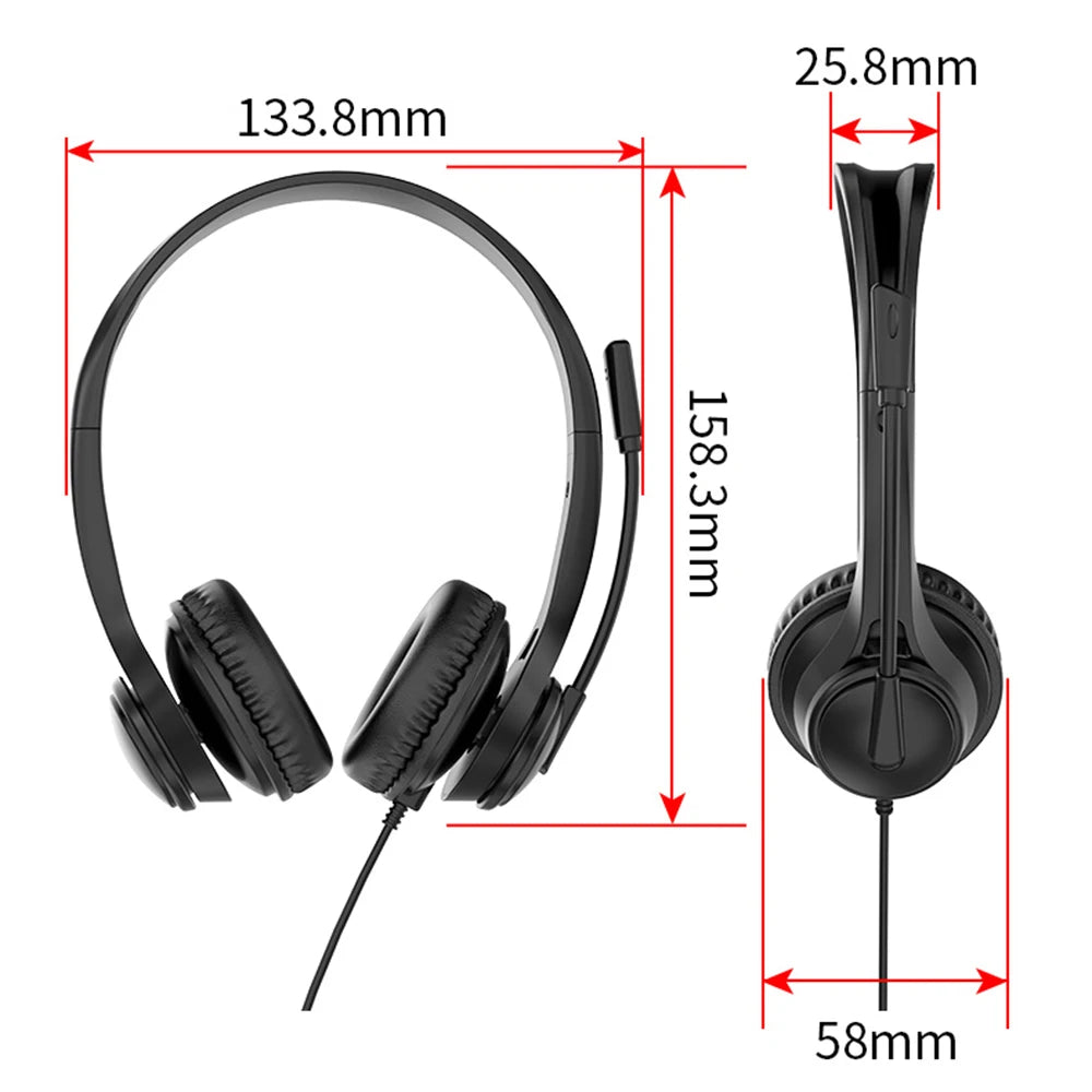 Wired USB Headset Call Center Headphones with Microphone Noise Cancelling Over Gaming 3.5MM For Compute
