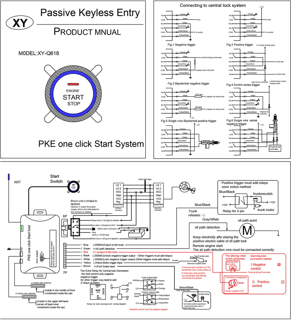 Sinovcle Car Alarm Remote Control PKE Keyless Entry Engine Start System Push Button Starter Stop Auto