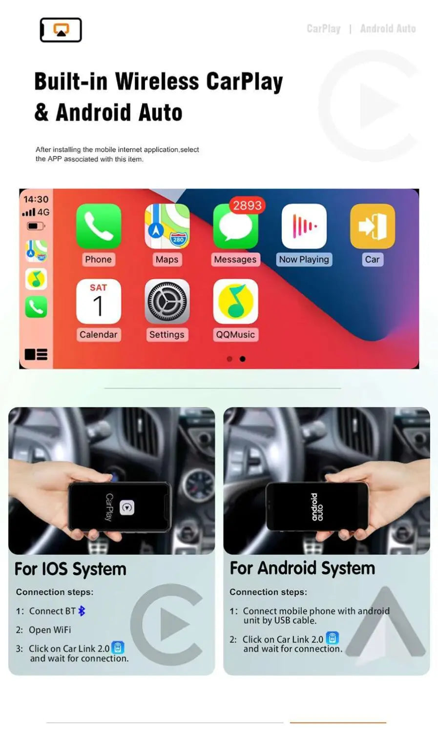 7″ Car Radio Multimedia Player Android 14 GPS For Peugeot