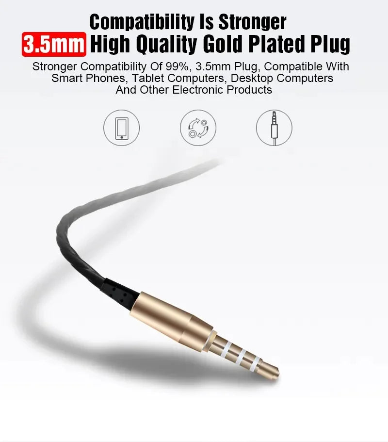 Wired Headphones 3.5mm Sport Earbuds Phone Headset 4D Stereo with Mic Volume Control Music Earphones for Xiaomi Huawei