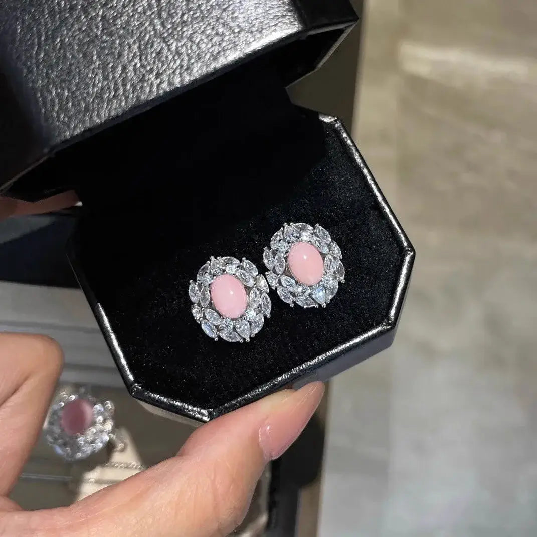 Exquisite luxury Design Jewelry Sets with Pink Quartz Zircon Pendant Necklaces Earrings Silver Color Rings Wedding 3