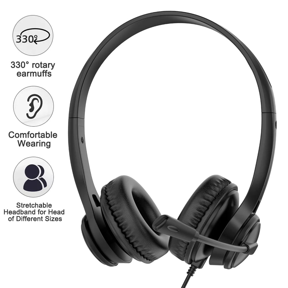 Wired USB Headset Call Center Headphones with Microphone Noise Cancelling Over Gaming 3.5MM For Compute