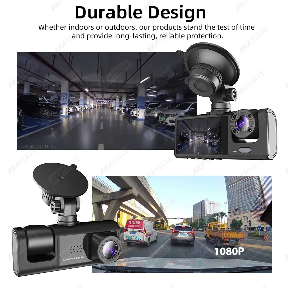 Car DVR 3 Cameras Recorder Rear Inside Vehicle 3-Lens Dash Cam Three Way Camera DVRs Dashcam Channel Video Camcorde