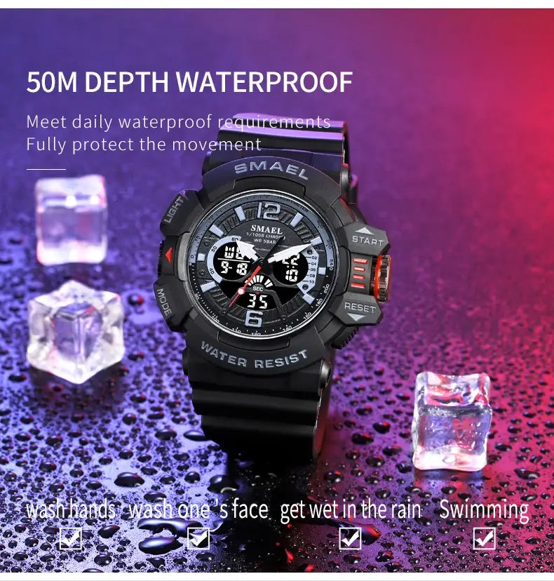 Sport Watch Men SMAEL 50M Waterproof Wristwatches Dual Time Display Multi-function Sports Clocks 8065 Mens Watches