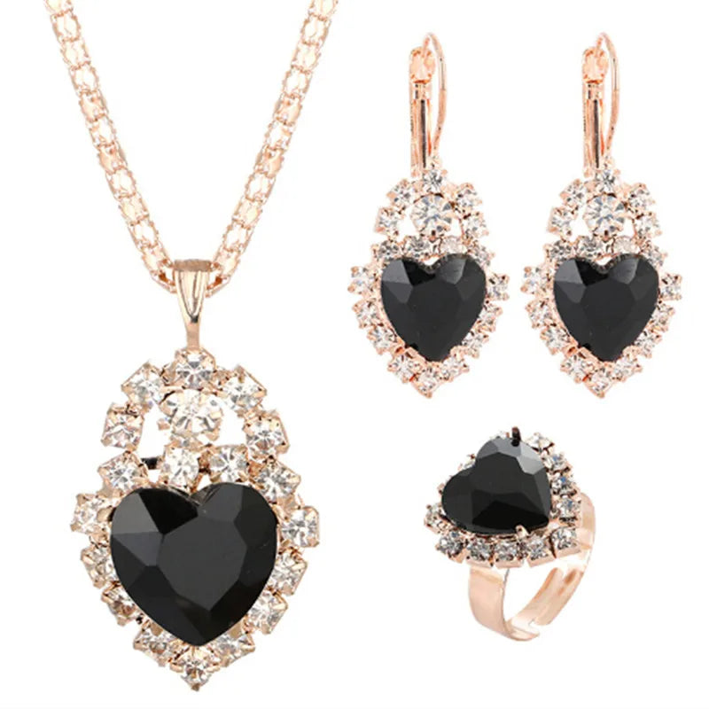 Jewelry Sets Women Wedding Set for Brides Gold-Color Zirconia Earring Pendant Necklace Ring