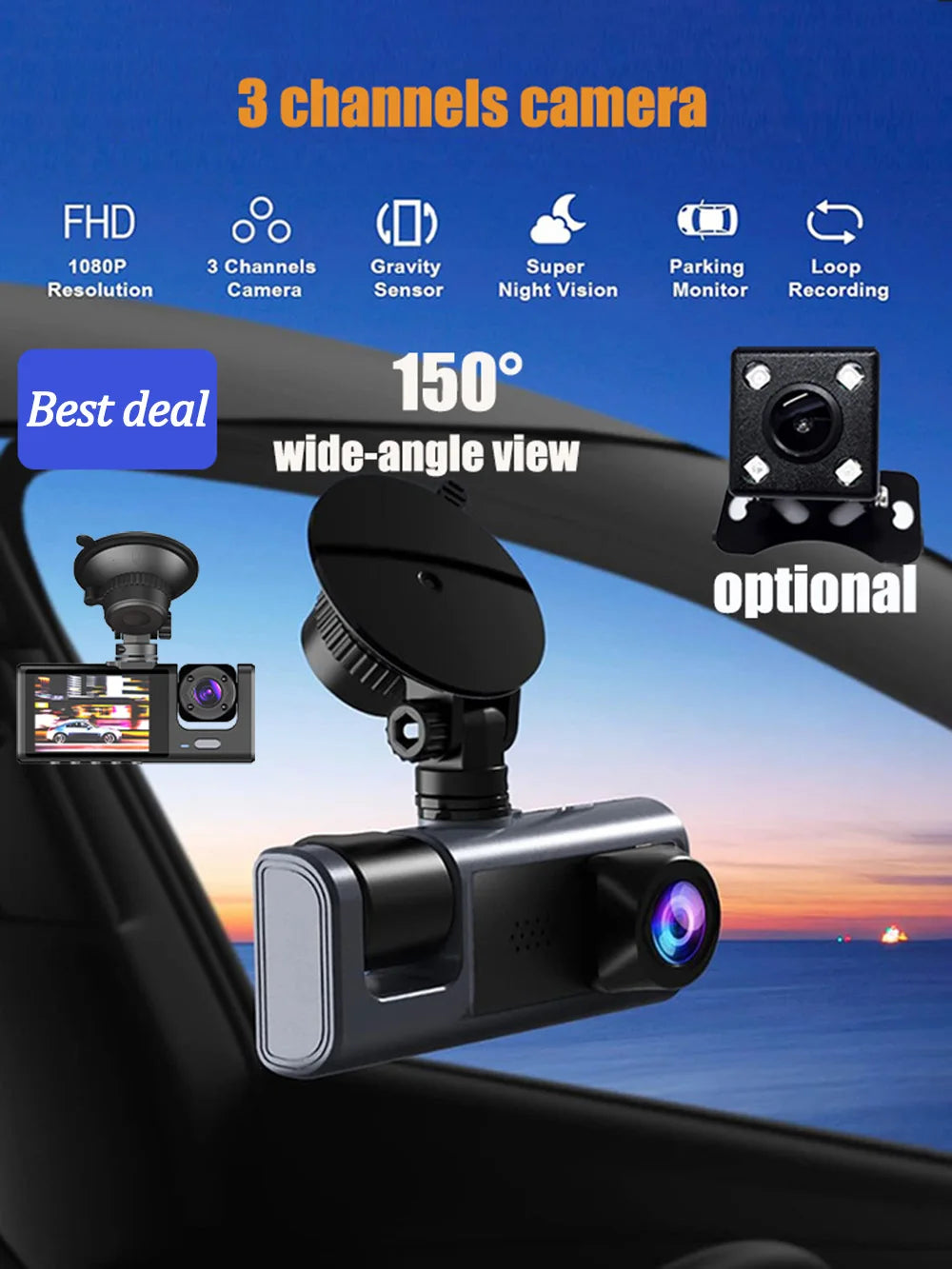 1080P Car Dvr 2/3 Camra Dash Cam for Cars Camera Vehicle Recorder Video Front Optional Rear Night Vision Dashcam