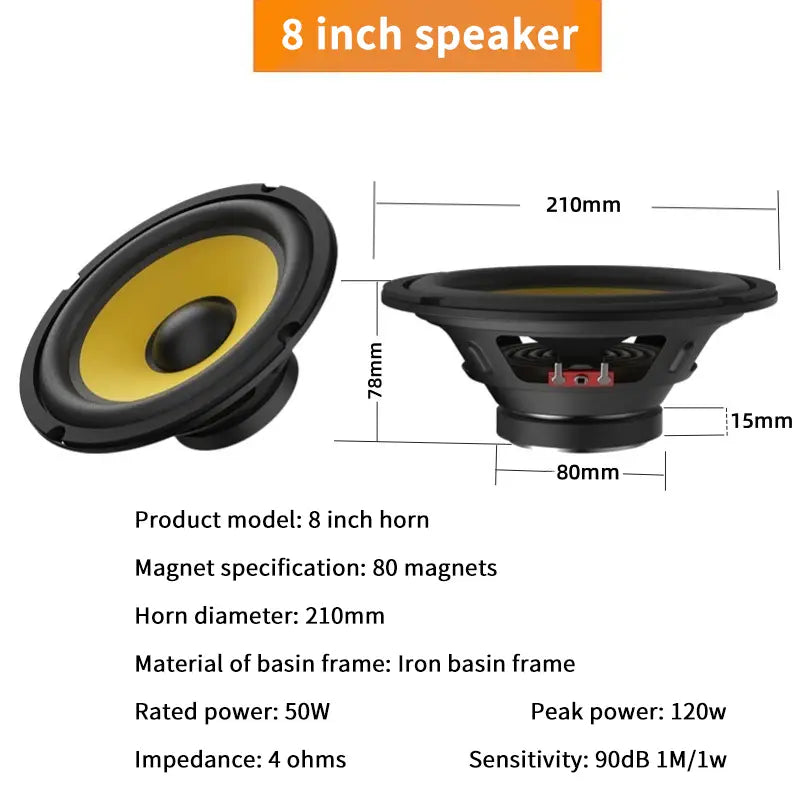 5/6/8/10 Inch Car Bass Speaker Coaxial Subwoofer HiFi Music