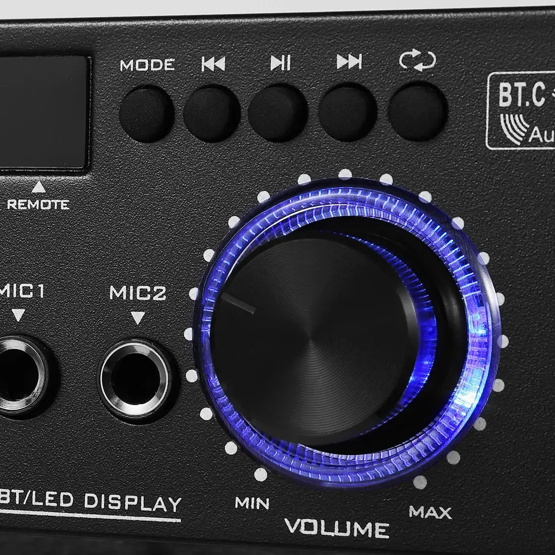 Woopker AK45 Pro black Bluetooth power amplifier with blue-lit volume knob