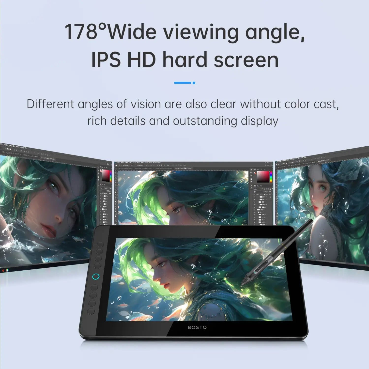 BOSTO BT-13HDK Portable Graphics Drawing Tablet 13.3 Inch H-IPS LED Screen Display Anti-glare Digital Art Pad