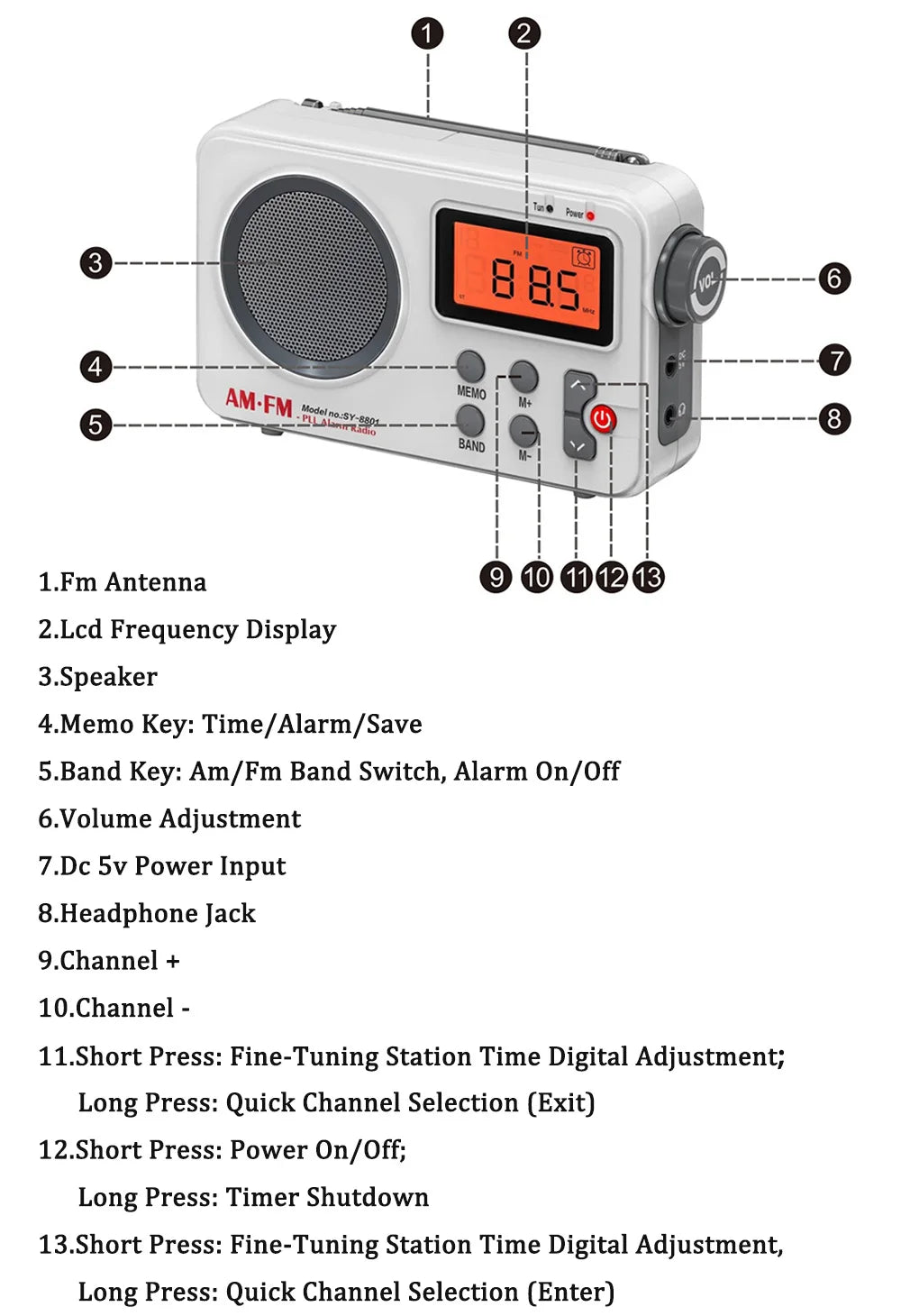 Portable Radio AM FM Audio Receiver Stable Signal With 3.5MM Earphone Plug Stretchable Antenna USB Battery Powered