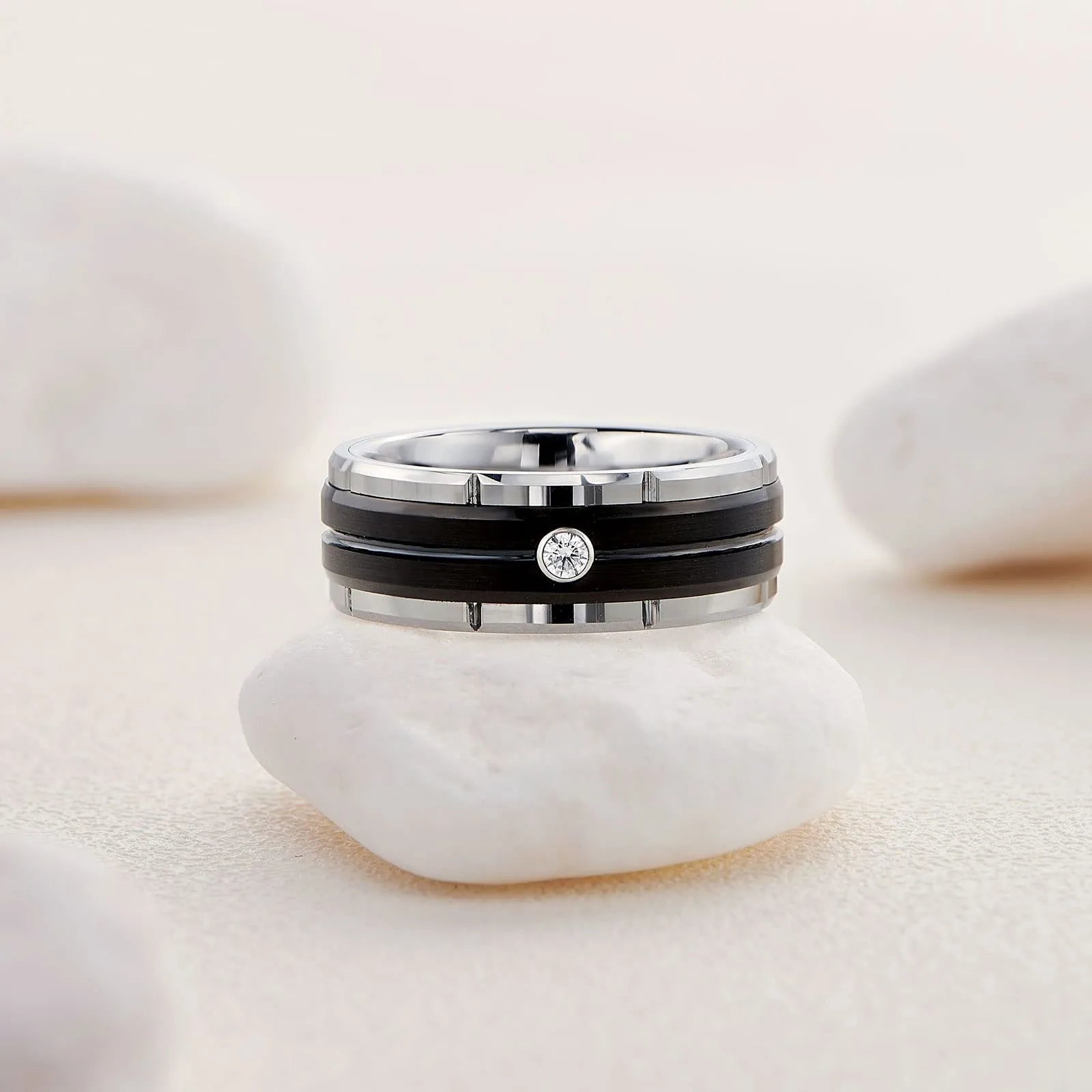 Fashion Couple Rings Women’s White Rhinestones Zircon Ring Sets Men’s Stainless Steel Stones Wedding Band Jewelry