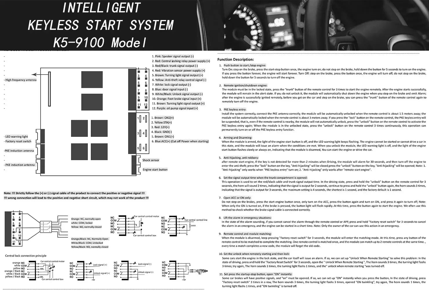 Remote Starter Car Alarm with Autostart Smart System Universal Start Stop Ignition Button for Central Lock Auto