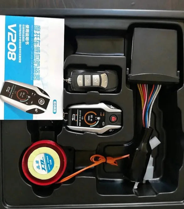 2 way Motorcycle Anti-theft Security Alarm System Scooter Burglary Vibration Remote Engine Start 5meter Auto-lock