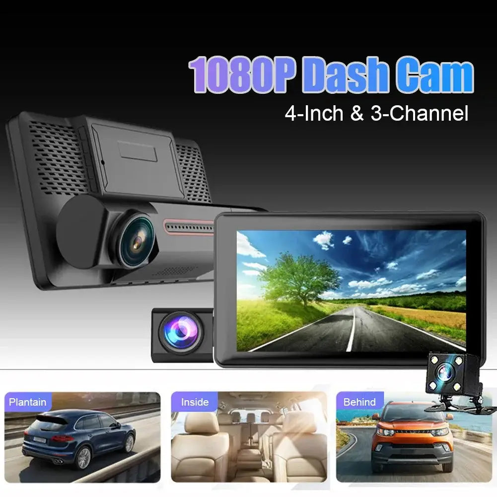 Car DVR 3 Cameras 4.0 Inches Dash Cam Video Recorder Auto Registrator Dvrs with Ways 24h Parking Monitor