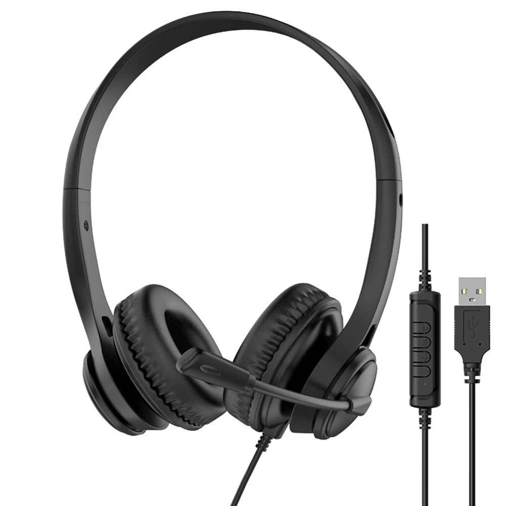 Wired USB Headset Call Center Headphones with Microphone Noise Cancelling Over Gaming 3.5MM For Compute