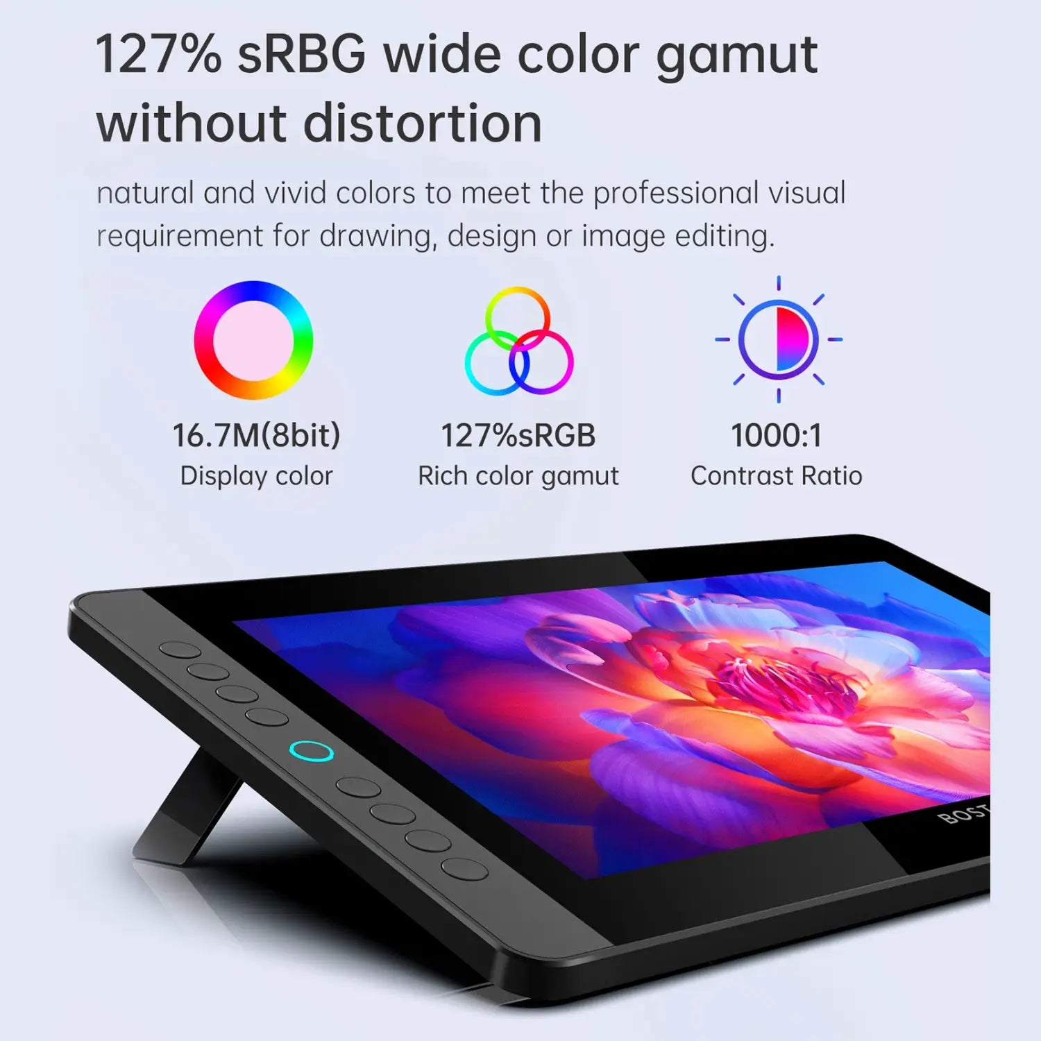 BOSTO BT-13HDK Portable Graphics Drawing Tablet 13.3 Inch H-IPS LED Screen Display Anti-glare Digital Art Pad