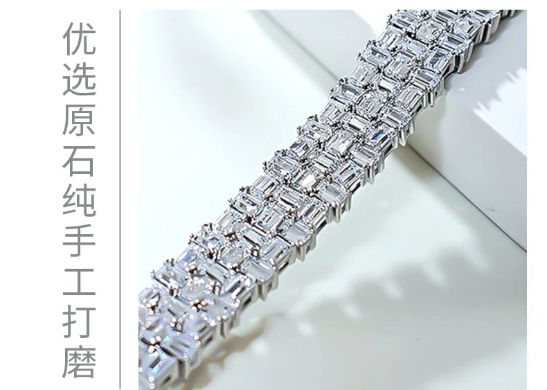 Fashion Light Luxury Simple Green Cut Inlaid High Carbon Diamond 925 Versatile Silver Bracelet Wedding Jewelry