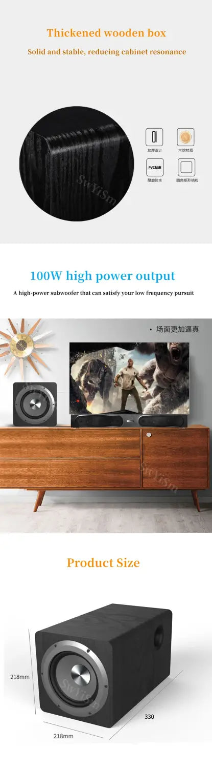 100W Wooden Desktop Passive Heavy Duty Subwoofer 6.5 Inch Horn Caixa De Som Need To Match Home Amp Or Powered Speakers