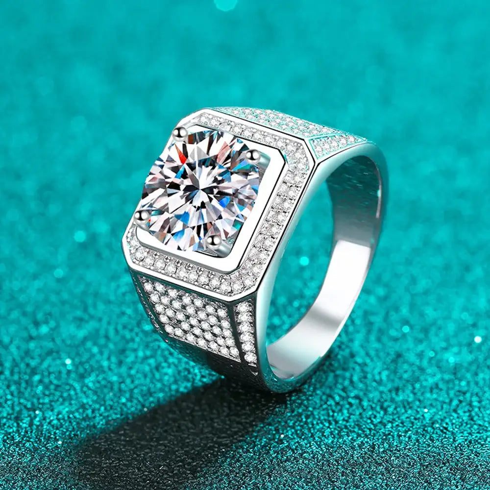 KNOBSPIN 5ct D Color Moissanite Ring 925 Sterling Sliver Plated 18k Eternity Band Hip Hop Rings for Man Party Sparkling