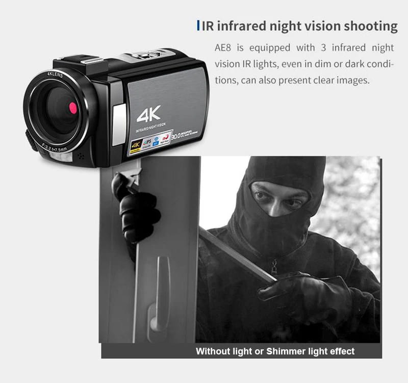 4K Full HD Professional Digital Cameras Camcorder Night Vision WIFI MIC 3.0 Inch Touch Screen Video Camera Support