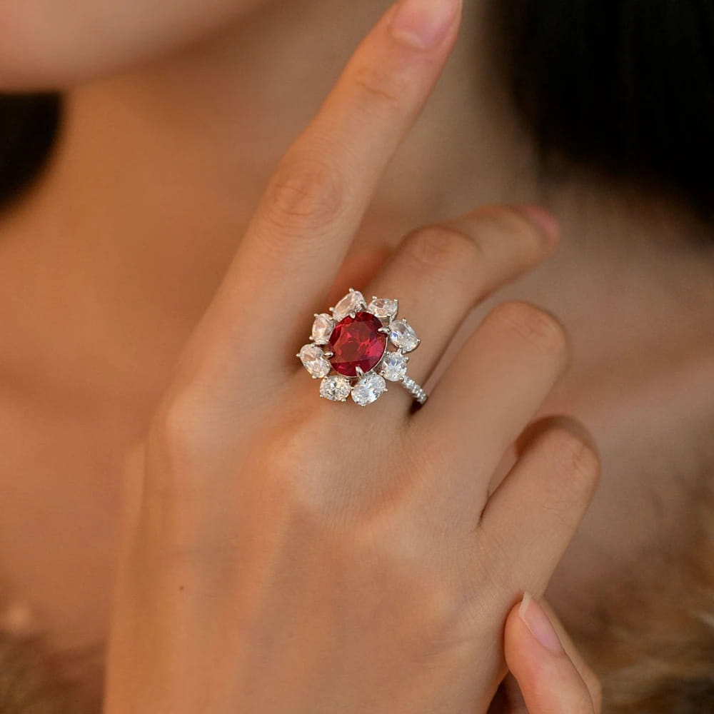 Wong Rain Luxury 100% 925 Sterling Silver Oval Cut Ruby High Carbon Diamonds Gemstone Wedding Rings Fine Jewelry