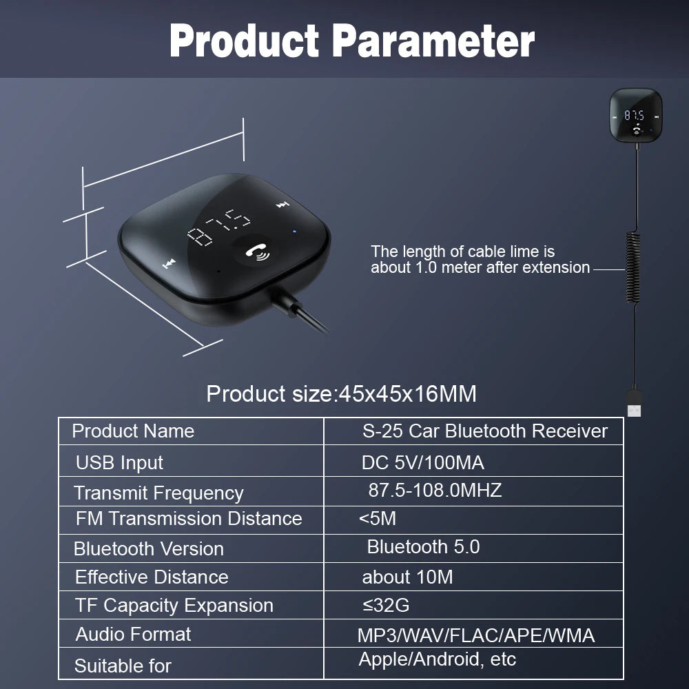 Gadpow Transmitter FM Bluetooth Car and Receiver Hands-Free Adapter Audio Mp3 Player