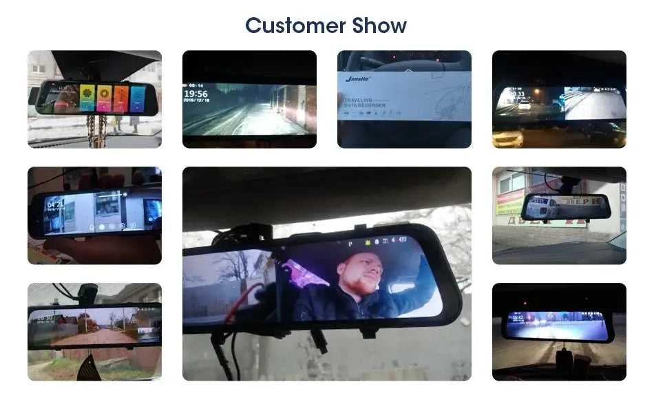 Black-framed 10.26’’ dash cam mirror with CarPlay Android Auto touchscreen