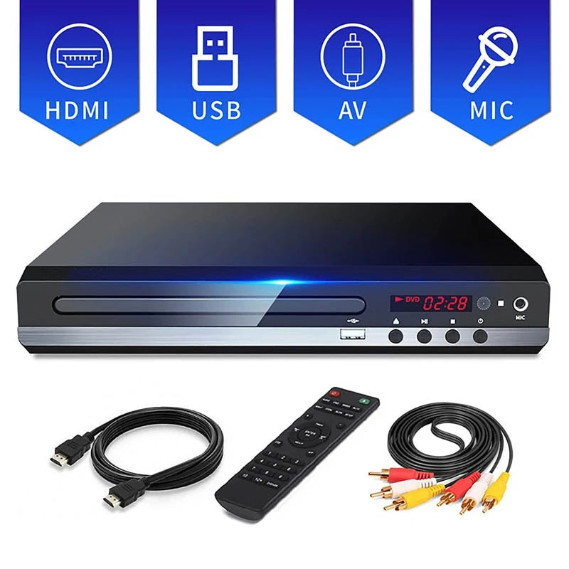 DVD Player High-defination 1080P Home Box For TV All Region Free CD-Discs AV-Output Built-in MIC-port