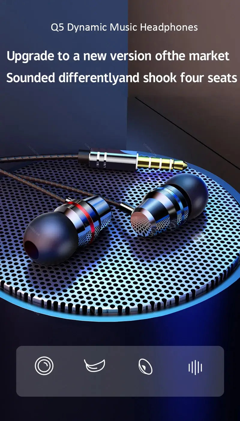 Gamer Wired Headphone Gaming Metal Earphone HiFi Bass Stereo 3.5mm-Pin Headset Noise Cancelling Earbud For Phone