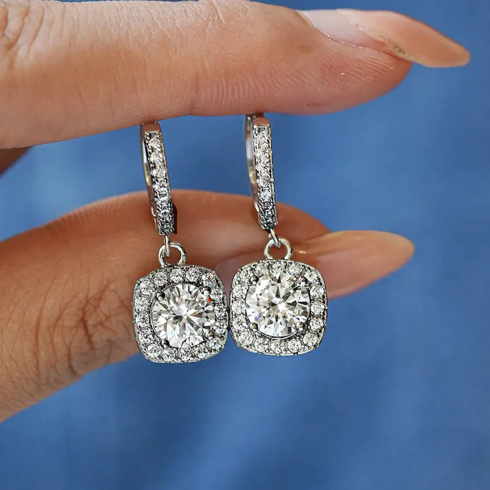 Luxury Solid Platinum PT950 Women’s moissanite diamond earrings luxury square