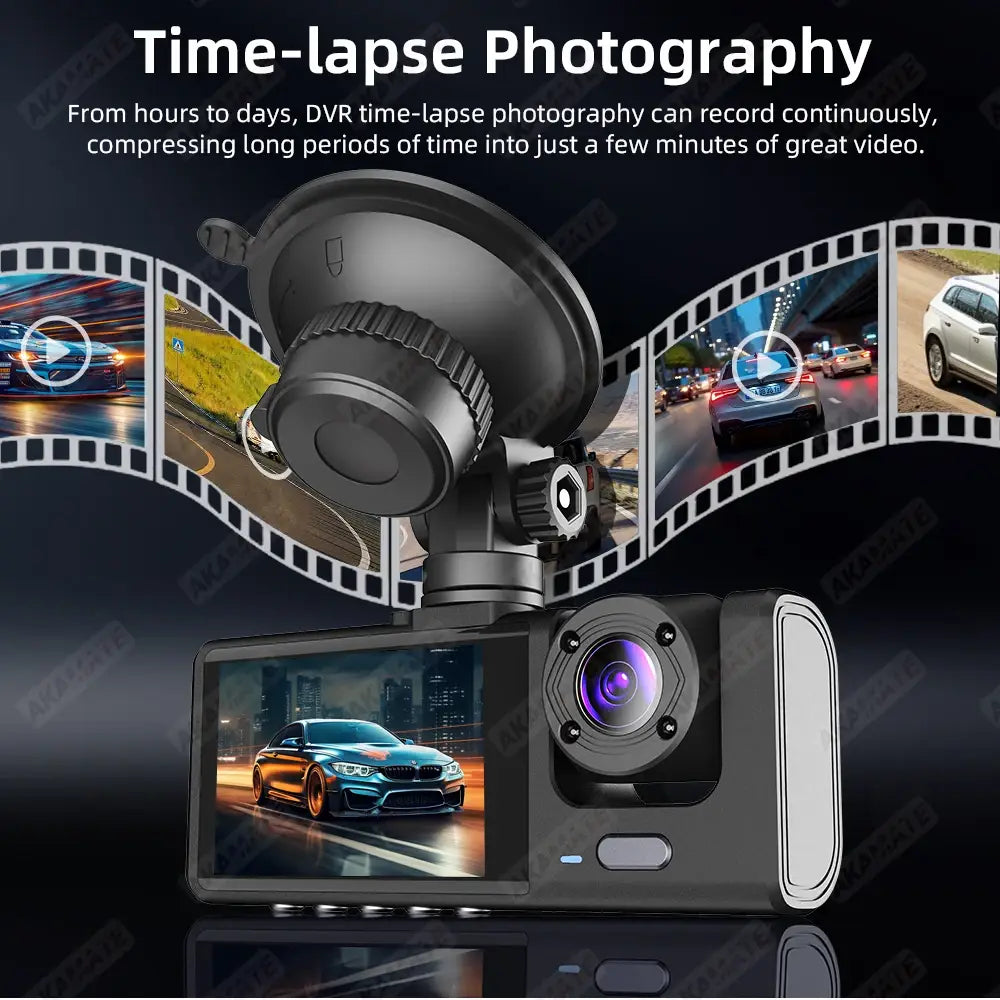 Car DVR 3 Cameras Recorder Rear Inside Vehicle 3-Lens Dash Cam Three Way Camera DVRs Dashcam Channel Video Camcorde