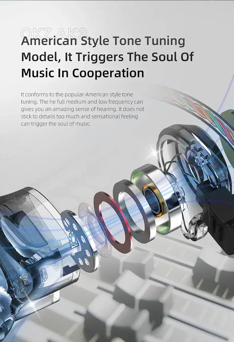 QKZ AK3 FiLe wired earphones with transparent metallic internals