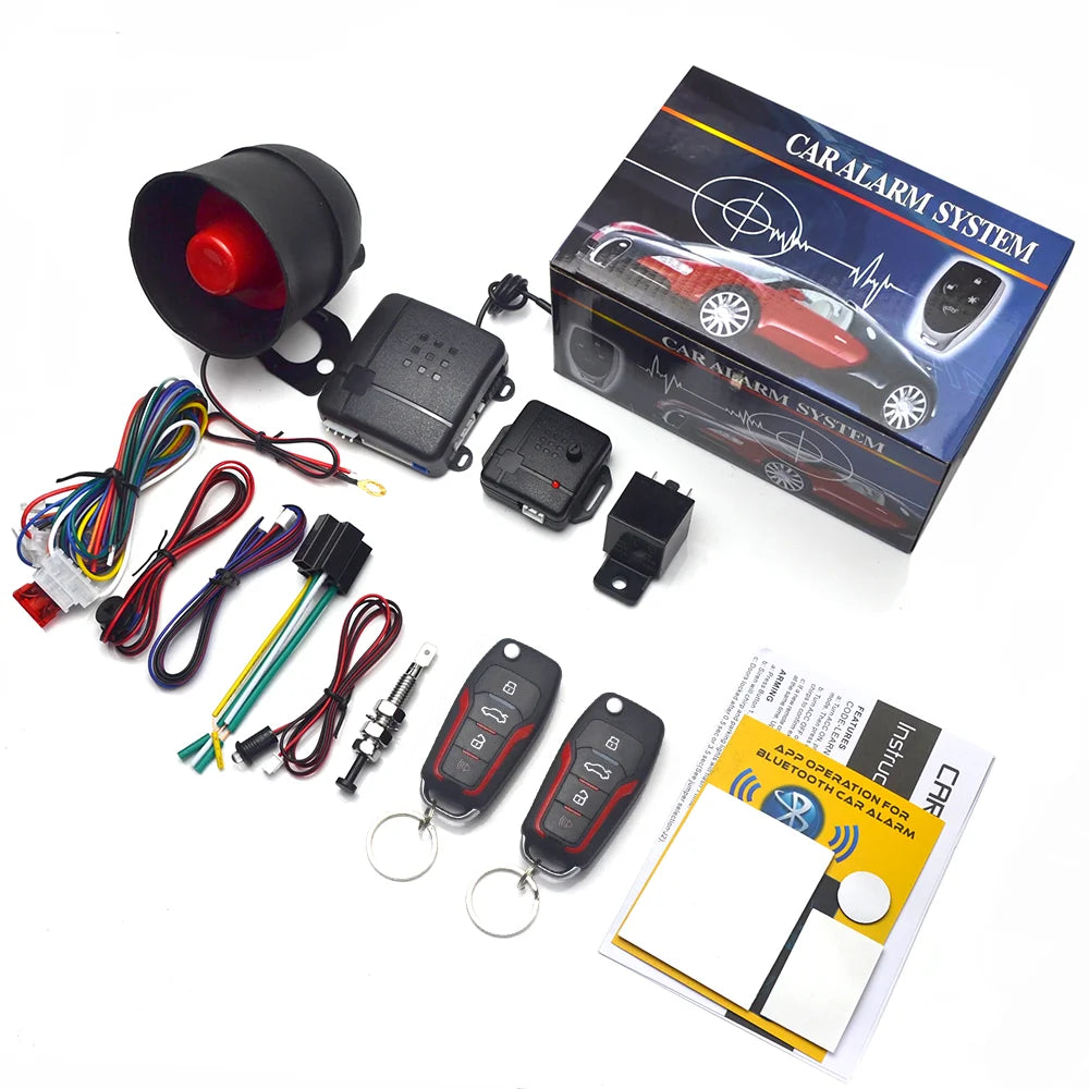 Universal 12V Car Alarm Security System Keyless Entry One Way ImmobilizerControls Siren Accessories
