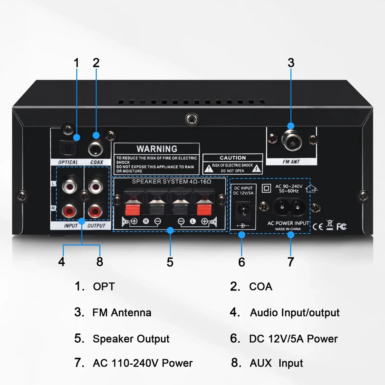 Black Woopker AK45 Pro power amplifier with remote control and ports