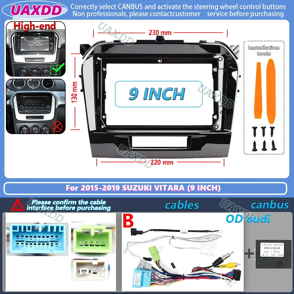 2 din 9 inch Car Radio installation DVD GPS Plastic Fascia Panel frame For SUZUKI Vitara 2015-2019 Dash Mount Kit cable
