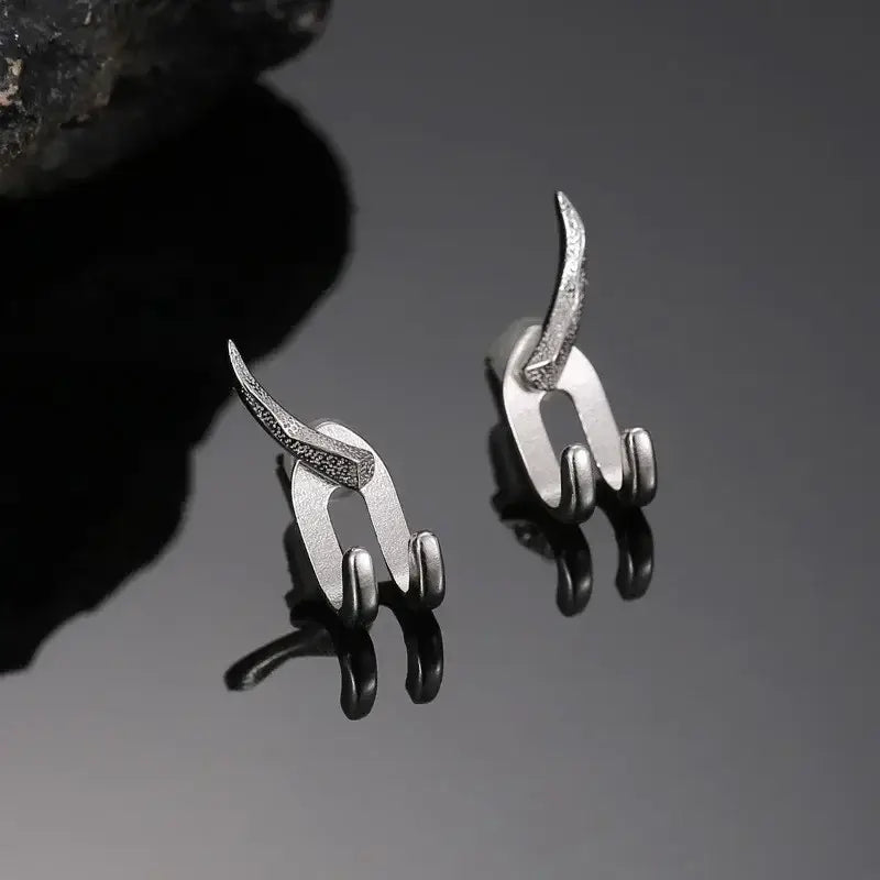 Silver stud ear studs with personality trendy abstract design