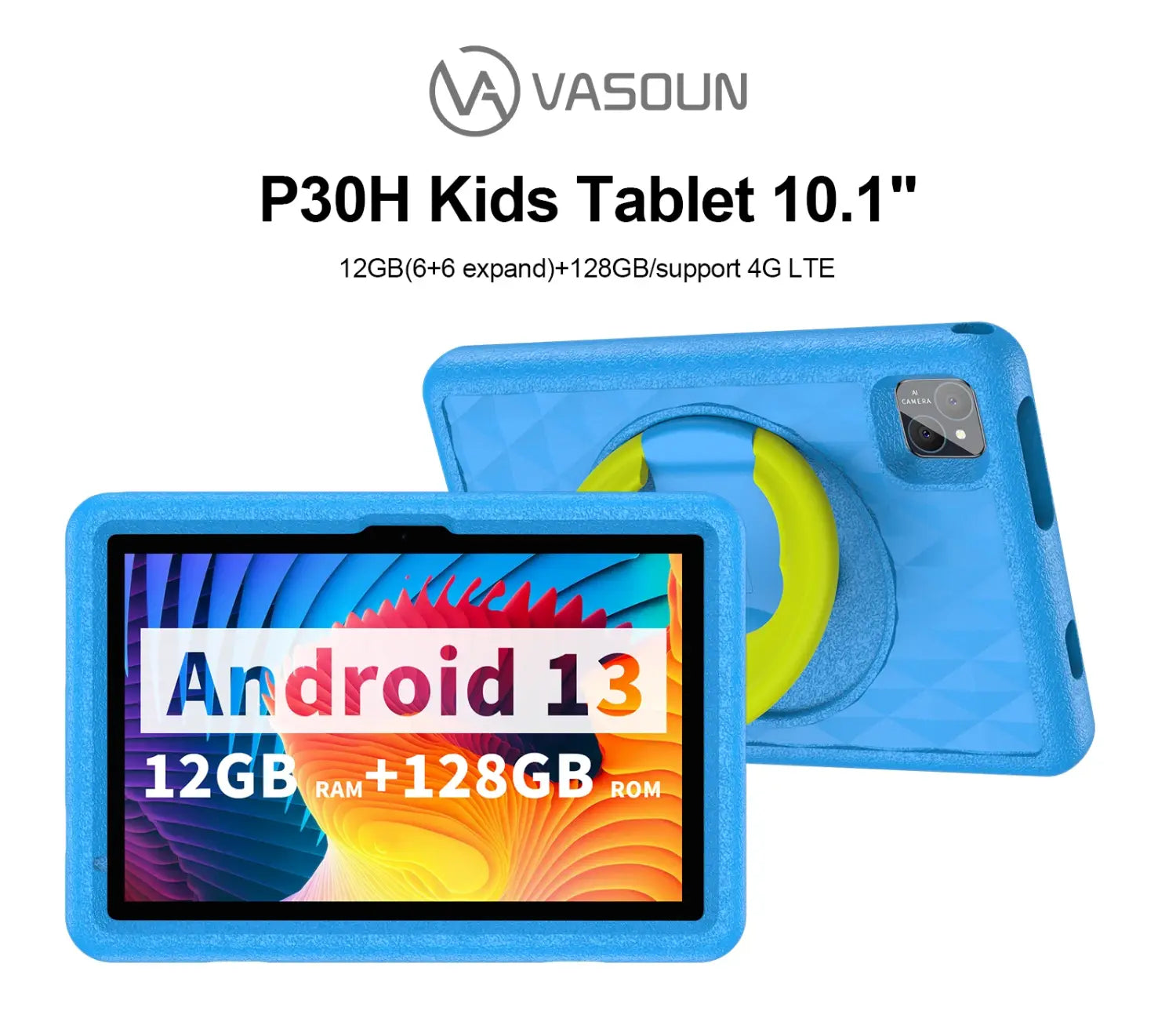 10.1 Inch Tablet for Kids Android 13 Octa-Core 4G LTE Dual SIM Parental Control 12GB RAM(6 + 6 Expand)/128 GB Storage