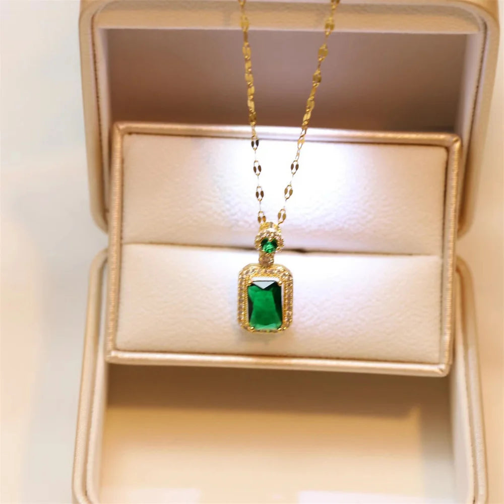 Classic Women’s Three-piece Jewelry Set Statement Emerald Ring Fashion Green Zircon Earring Necklace Wedding Sets